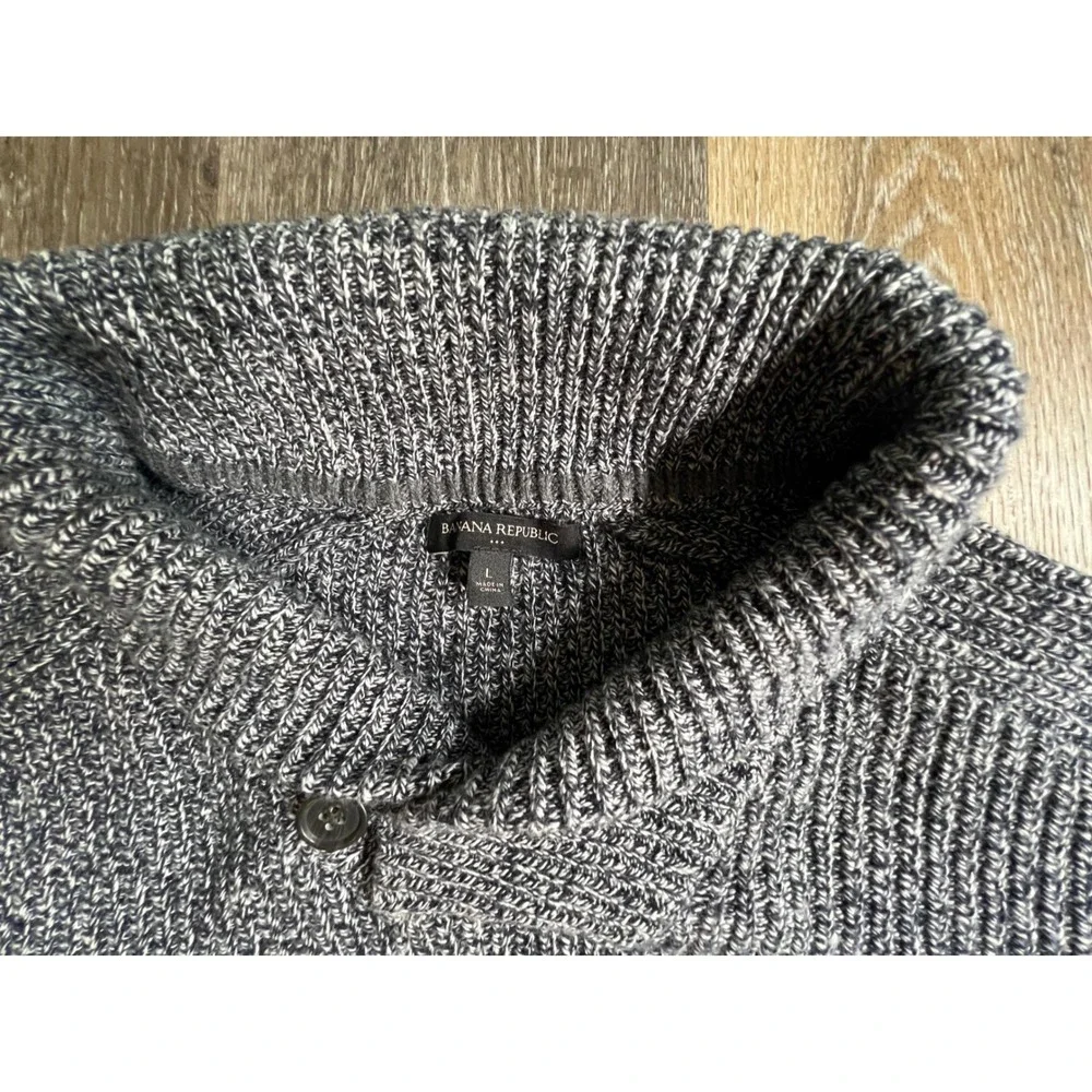 Banana Republic Sweater Mens Large Gray Marled Shawl Collar Ribbed Knit Pullover
